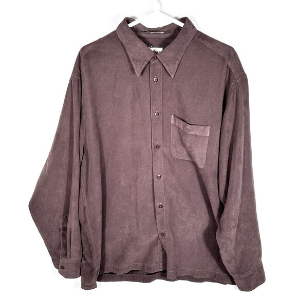 Geoffrey Beene Long Sleeve Button Shirt Men's XL Brown Micro Suede Polyester - Picture 1 of 13